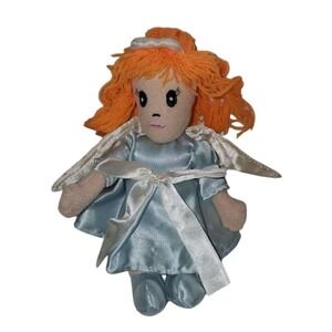 Vintage Plush Angel‎ Doll 12" Orange Yarn Hair Blue Dress Fantasy Theme